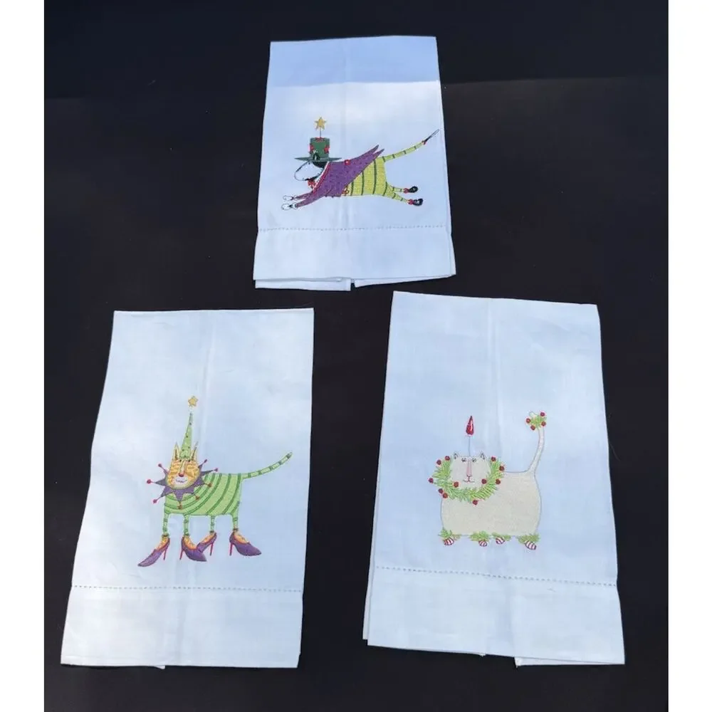3 New Vintage Patience Brewster Krinkles Embroidered Christmas Tea Towels Set K2